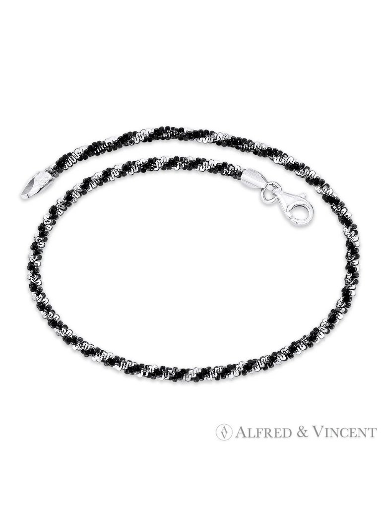 2.5mm Roc Link Chain Bracelet In 2-Tone .925 Sterling Silver W/ Black Rhodium